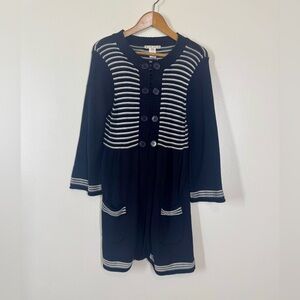 *NWT* Nanette Lepore Navy Blue & White Striped Cardigan Size Medium Lightweight